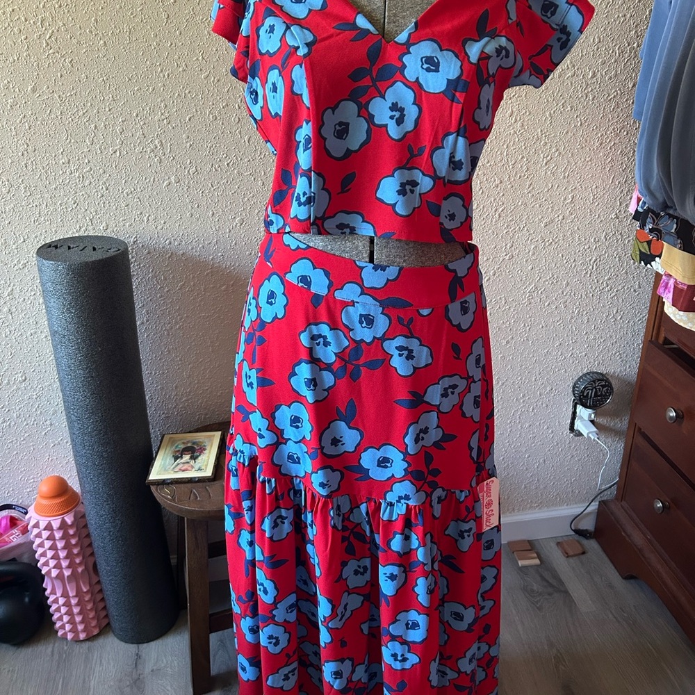 Sugarlips Red and Blue Floral Maxi Skirt